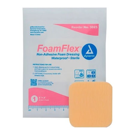 Dynarex Dynarex FoamFlex Non Adhesive Waterproof Foam Dressing, 2inL x 2inW, 120 Pcs 3023